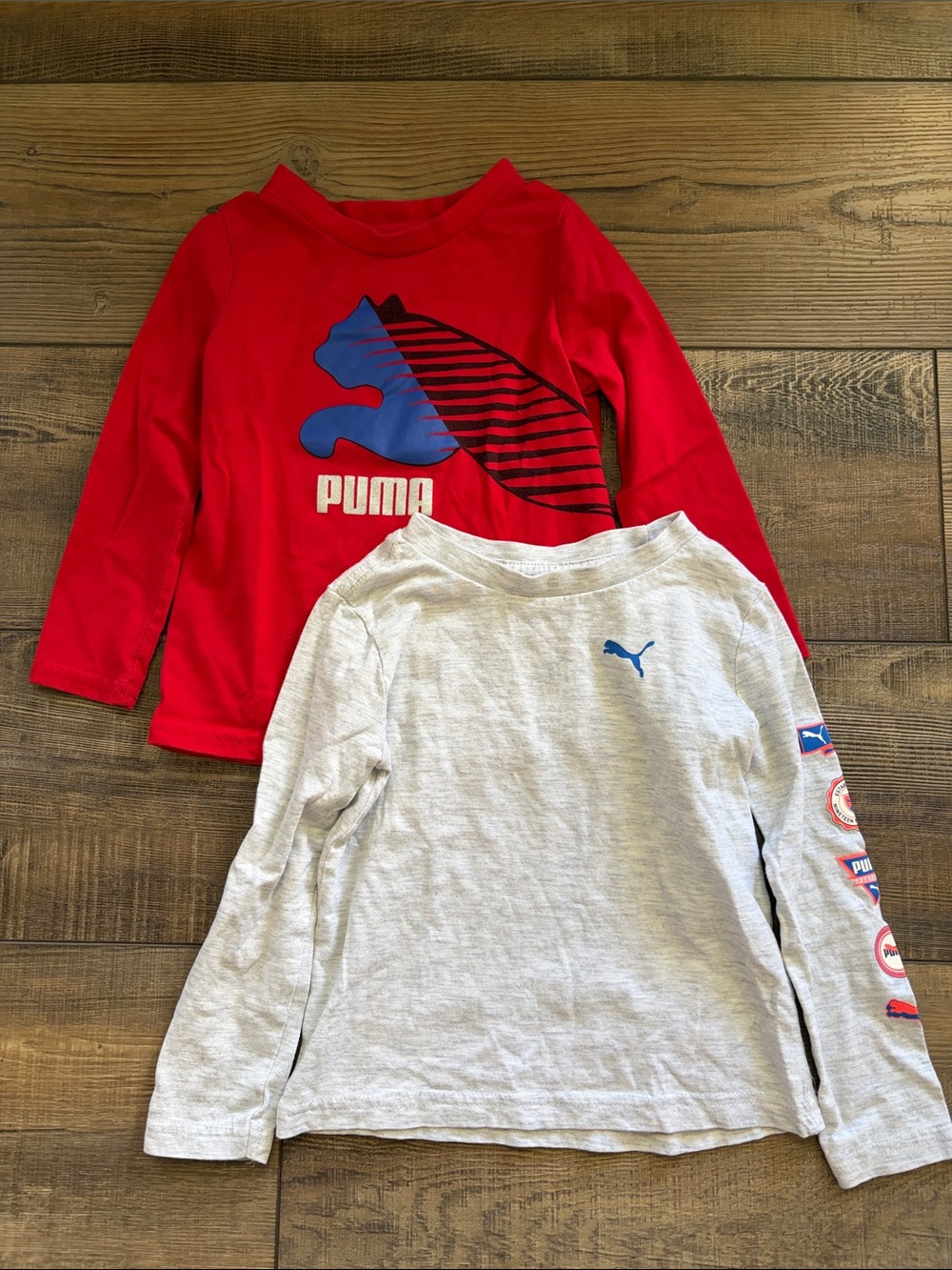 Puma Red & Light Gray Kids' Long-Sleeve Tees with Logo Graphics